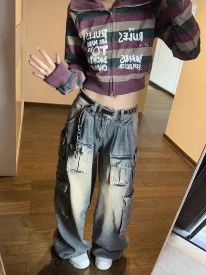 Grunge Distressed Baggy Tooling High Street Y2k Multy Pockets Denim Oversize Pant