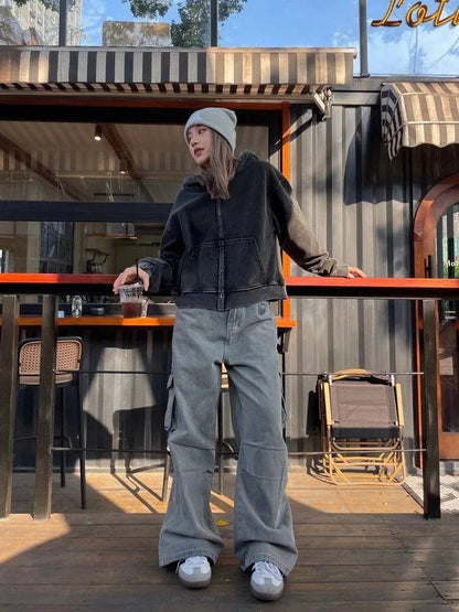 Grunge Gray Cargo Y2k Oversize Baggy Denim Wide Leg Harajuku Pant