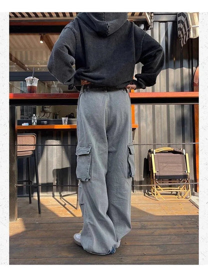 Grunge Gray Cargo Y2k Oversize Baggy Denim Wide Leg Harajuku Pant