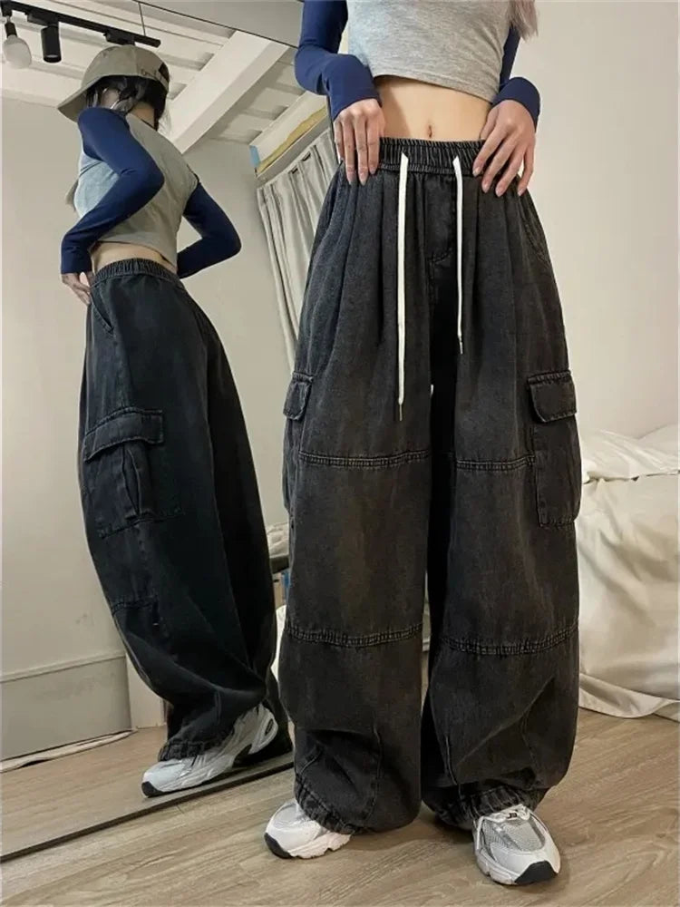 Harajuku Blue Cargo Oversize Y2k Grunge Black Wide Leg Pant