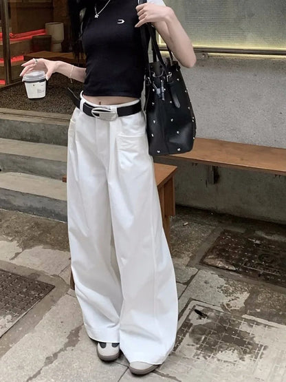 Harajuku White Cargo Korean Oversize Wide Leg Baggy Pant