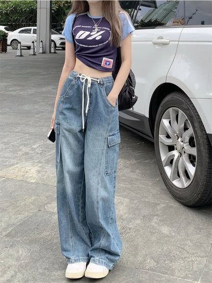 Harajuku Y2k Drawstring Baggy Cargo Pockets Wide Leg Pant