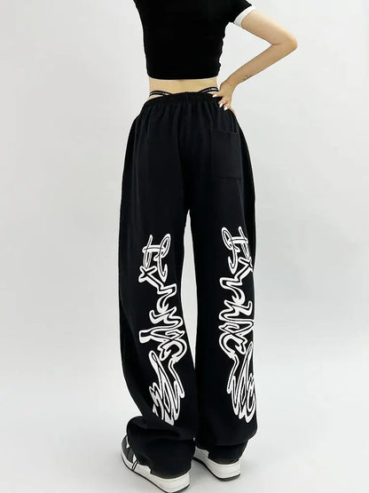 Gothic Black Oversize Y2k Jogging Sweatpants Harajuku Grunge Kpop Wide Leg Graphic Sports Pant