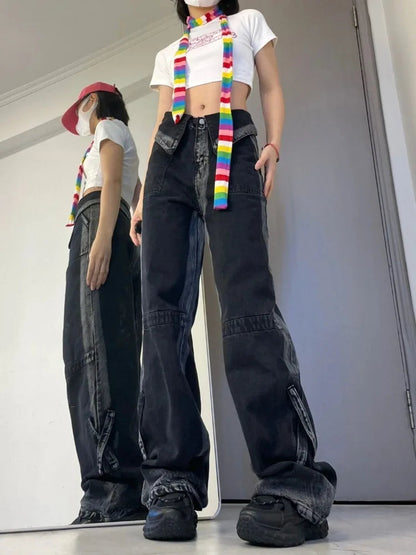Hippie Black Trashy Distressed Denim High Waist Wide Leg Pant