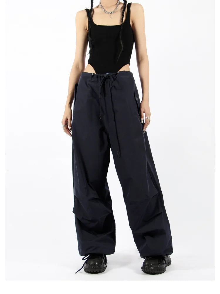 Hippie White Cargo Parachute Y2k Aesthetic Korean Oversize Pant