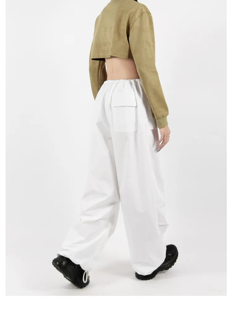 Hippie White Cargo Parachute Y2k Aesthetic Korean Oversize Pant