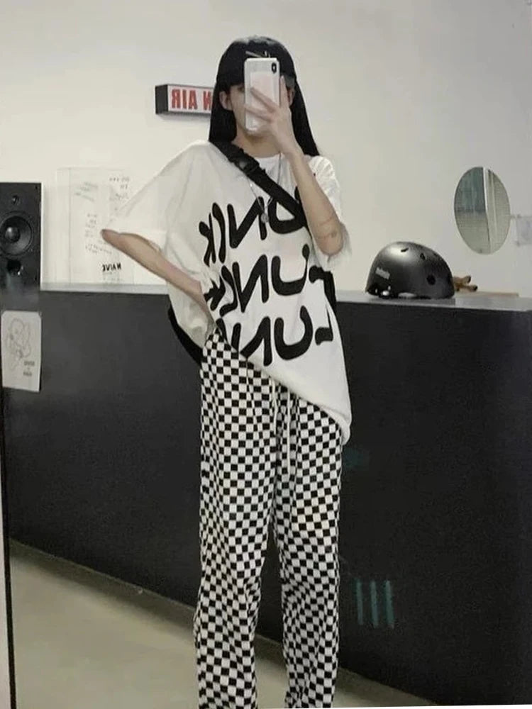 Plaid Korean Oversized Wide Leg Checked Baggy Pant