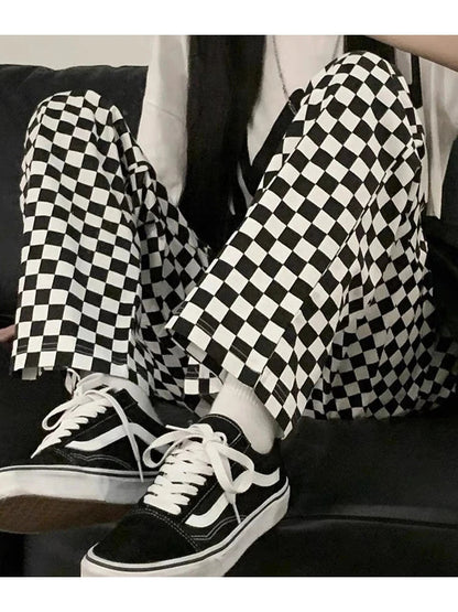 Plaid Korean Oversized Wide Leg Checked Baggy Pant