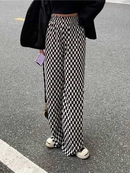 Black White Plaid Harajuku Wide Leg Checkerd Pant