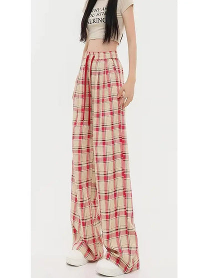 Red Plaid Y2k Korean Style Oversize Checked Baggy Sweatpants