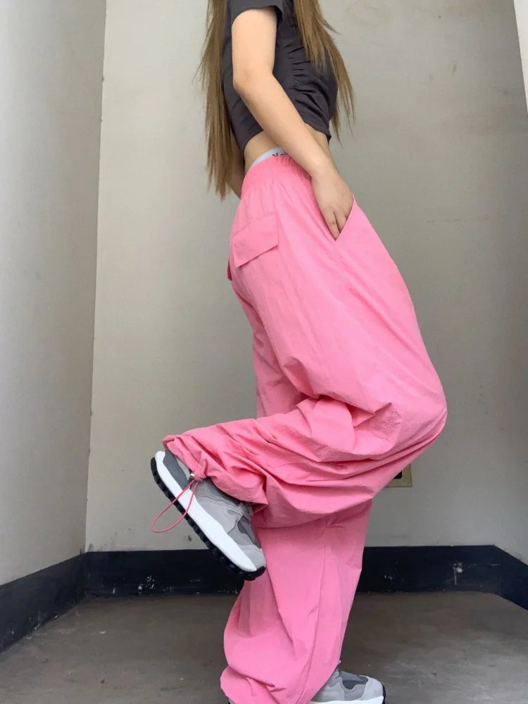 Kpop Hippie Pink Baggy Track Y2k Gyaru Korean Style Oversize Pant
