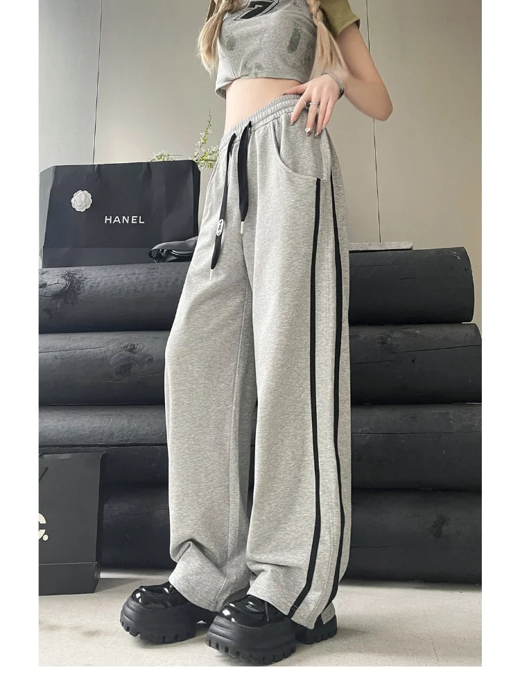 Kpop Side Striped Oversize Sports Wide Leg Pants Pant