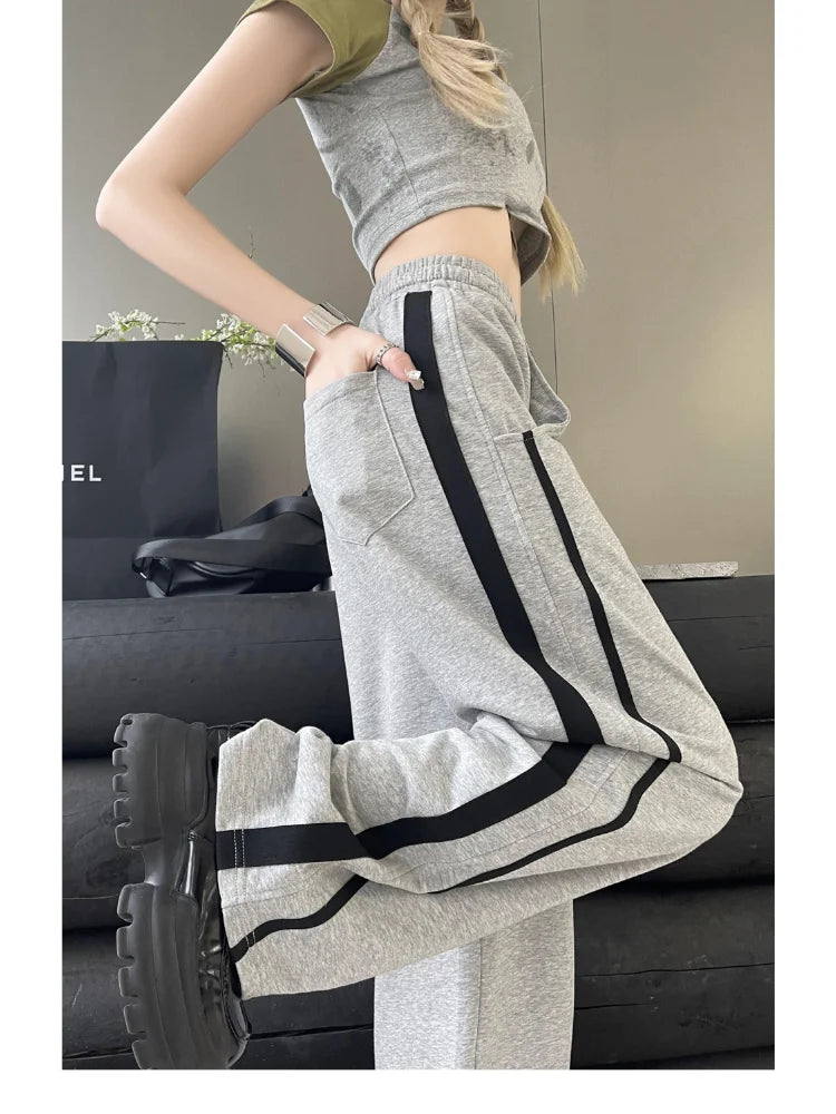 Kpop Side Striped Oversize Sports Wide Leg Pants Pant