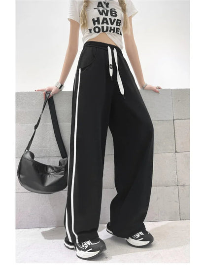 Kpop Side Striped Oversize Sports Wide Leg Pants Pant