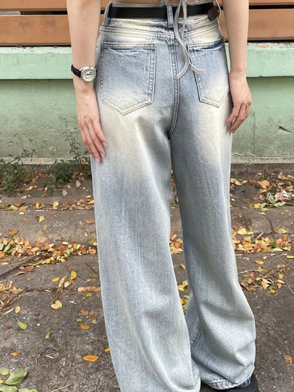 Blue Baggy Kpop Y2k Distressed Oversize Wide Leg Pant