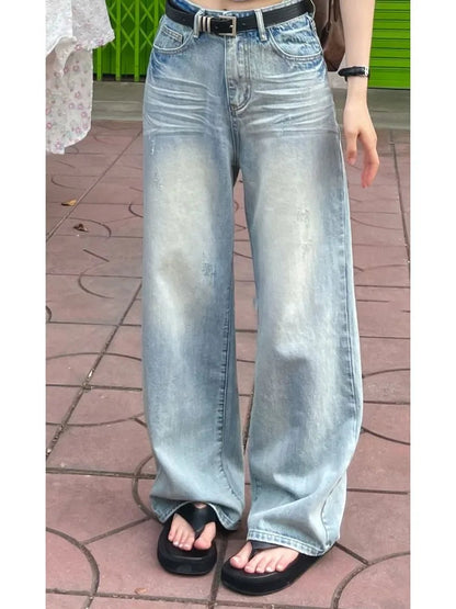 Blue Baggy Kpop Y2k Distressed Oversize Wide Leg Pant