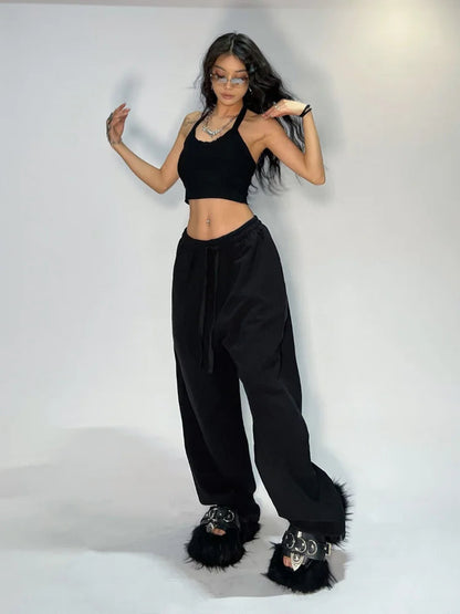 Gray Baggy Jogging Sweatpants Hippie Korean Pant