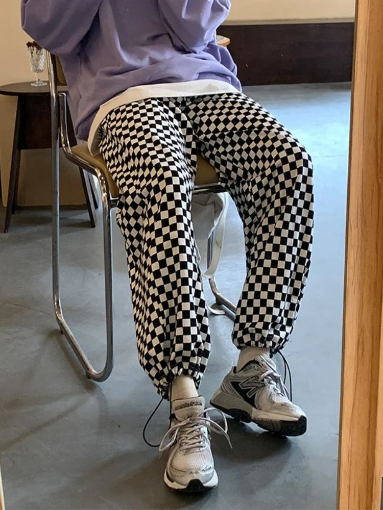 Pink Plaid Korean Oversized Jogging Pant