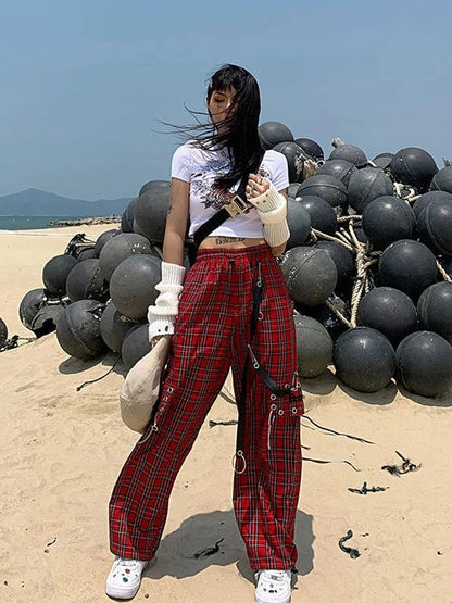 Punk Chain Cargo Harajuku Goth Plaid Pant