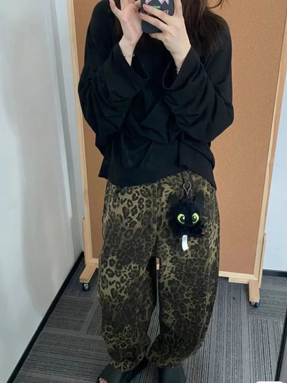 Retro Leopard Baggy Grunge Wide Leg Denim Pant