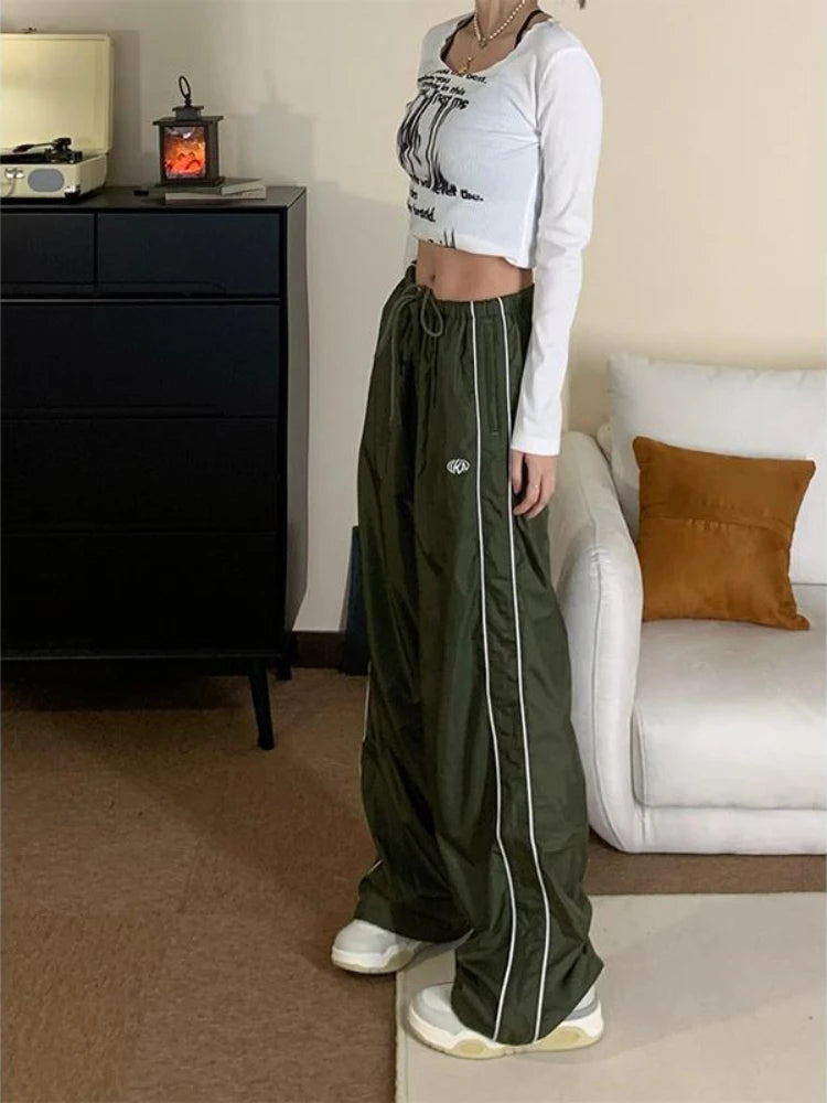 Hippie Green Sweatpants Y2k Kpop Harajuku Striped Oversized Pant