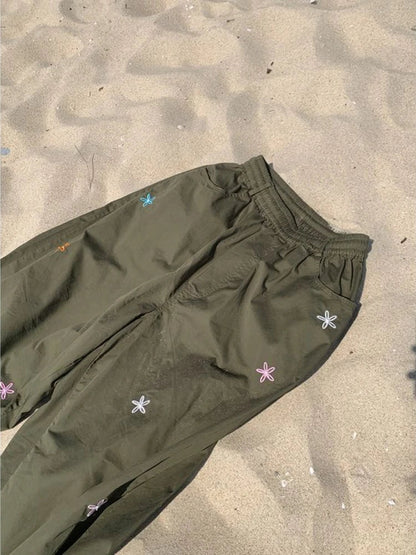Korean Green Cargo Harajuku Hippie Kpop Embroidery Baggy Pant