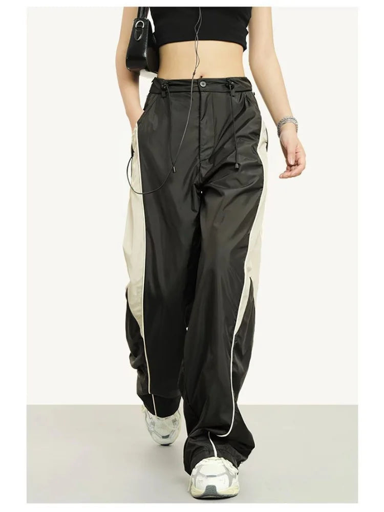 Patchwork Beige Sweatpants Retro Wide Leg Baggy Pant