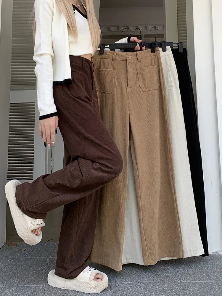Wide Leg Brown Corduroy Japanese Style Oversize Pant