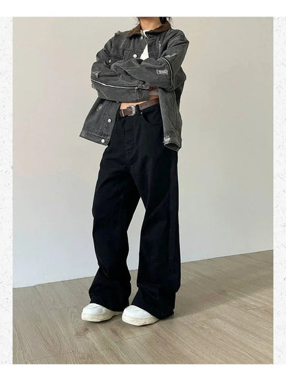 Black Denim Basic Oversize Loose Y2k Retro Pant