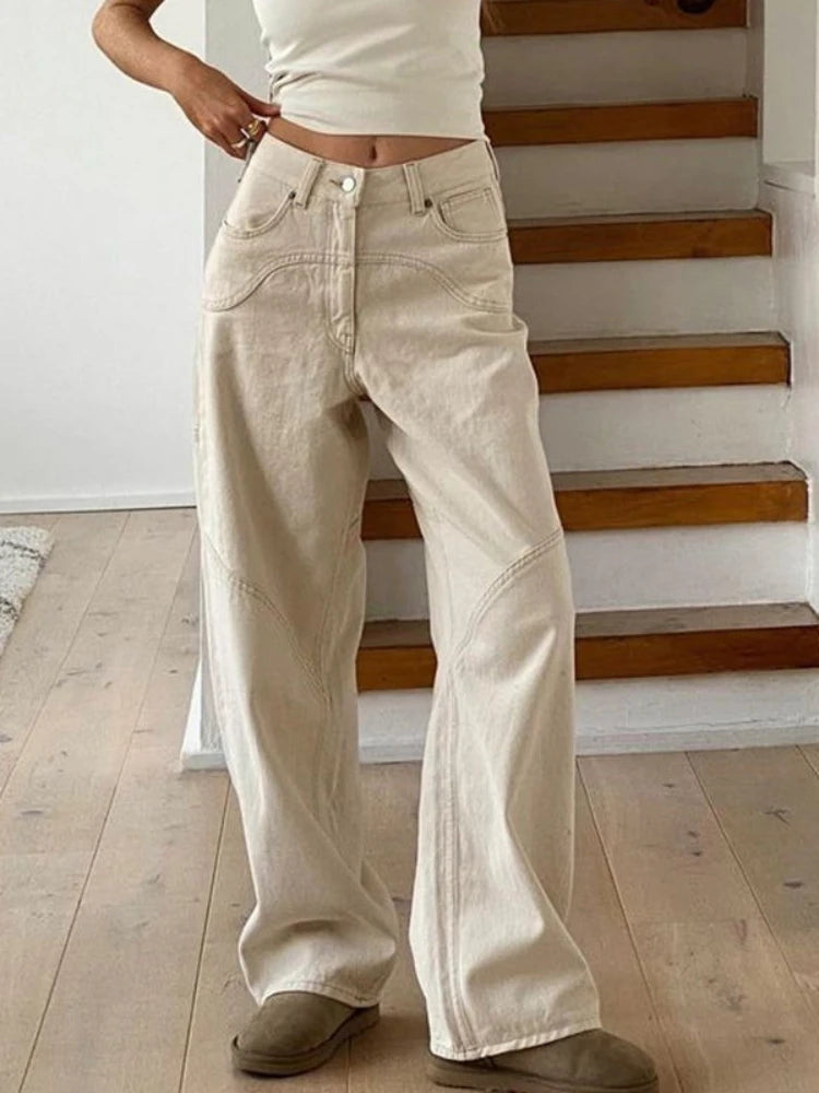 Beige Basic Cargo Y2k Oversize Loose Pant