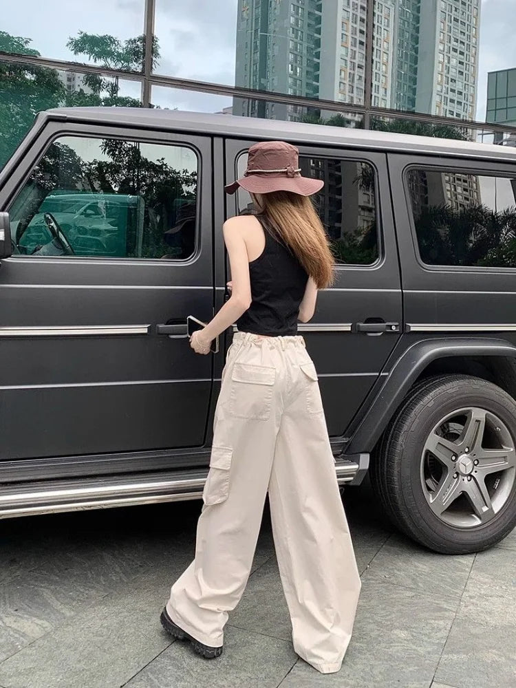 Y2k Beige Cargo Parachute Oversize Wide Leg Loose Pant