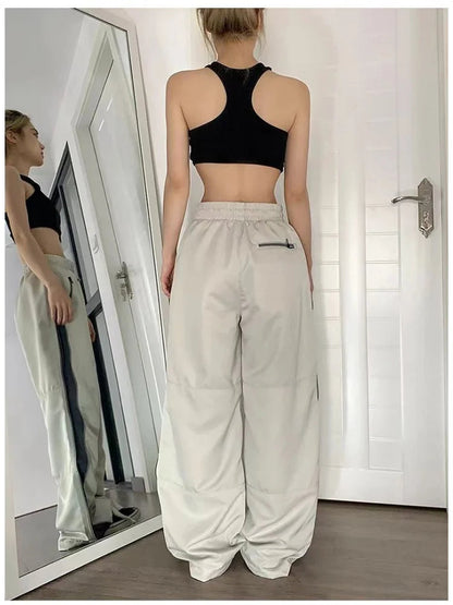 Y2k Beige Parachute Patchwork Baggy Oversize Sweatpants Pant