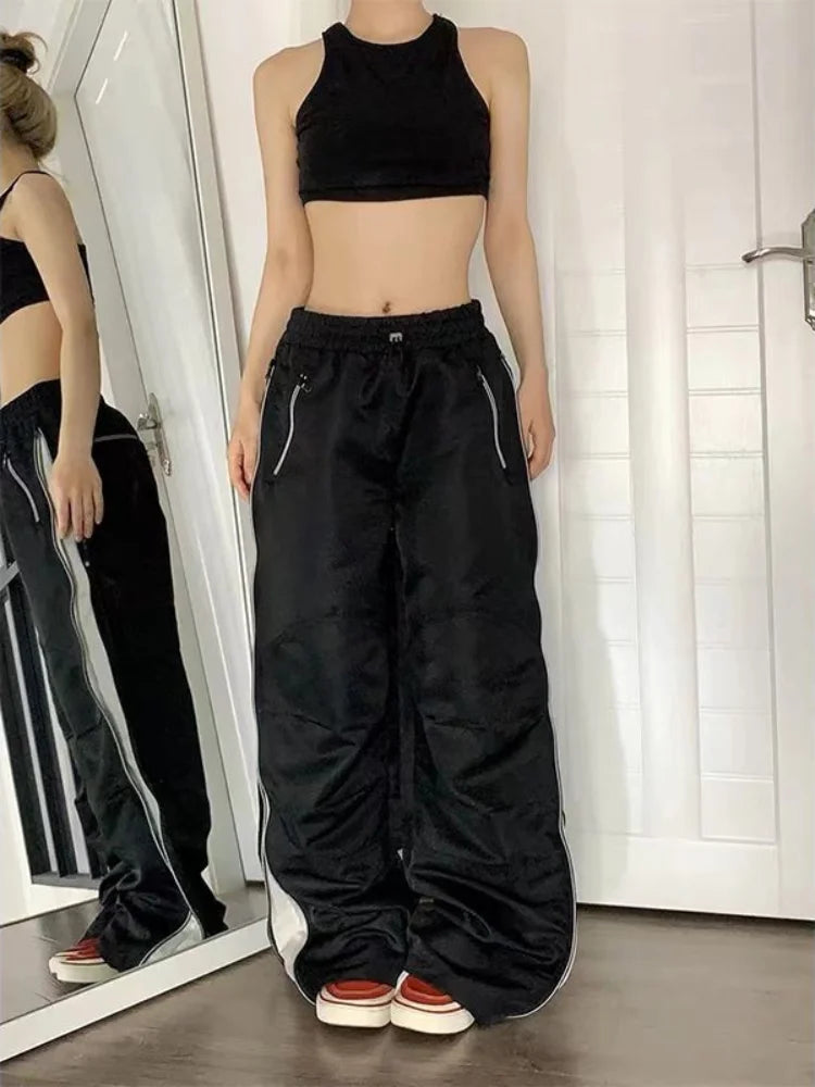 Y2k Beige Parachute Patchwork Baggy Oversize Sweatpants Pant