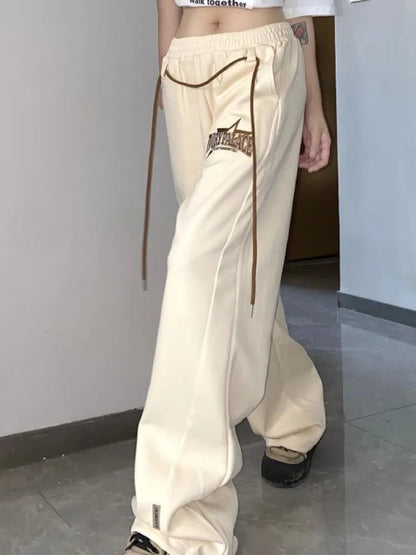 Y2k Beige Track Sports Hip Hop Jogging Sweatpants Oversize Harajuku Pant
