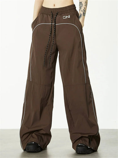 Y2k Gorpcore Brown Track Parachute Reflective Sweatpant
