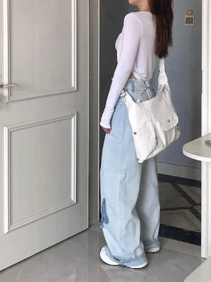 Blue Baggy Y2k Hippie Graphic Denim Oversize Patchwork Pant