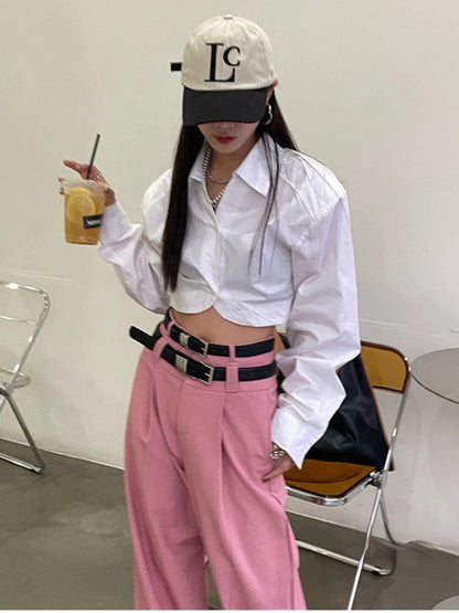 Y2k Korean Style Pink Wide Leg Harajuku Cyber Punk Belt Oversize Hippie Pant