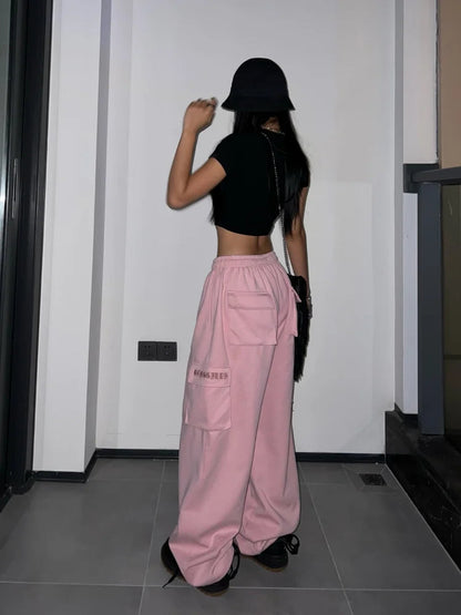 Pink Parachute Cargo Y2k Hip Hop Oversize Jogging Sweatpants