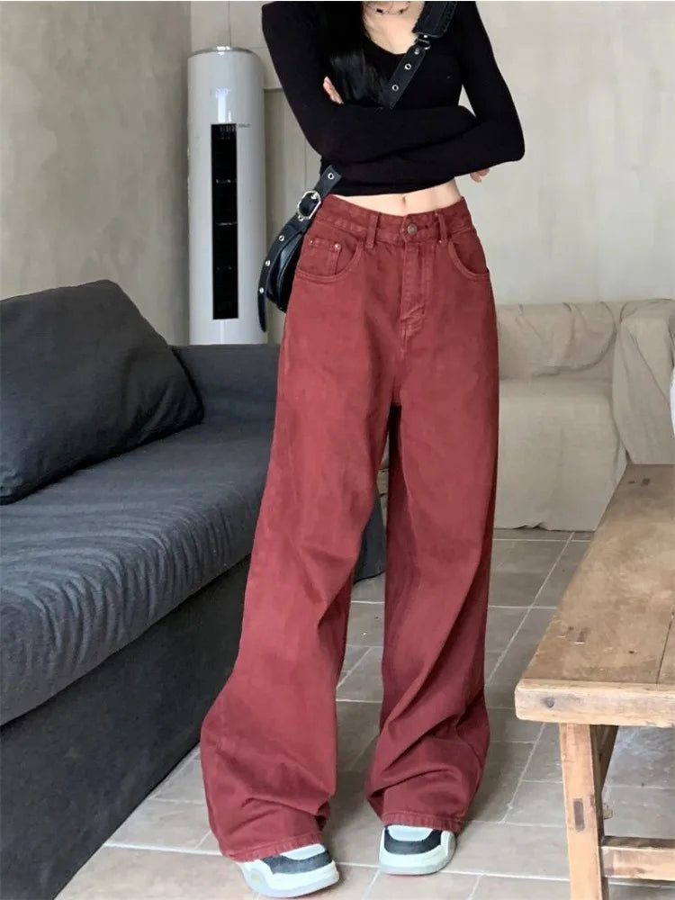 Red Oversize Denim Acubi High Waist Pant