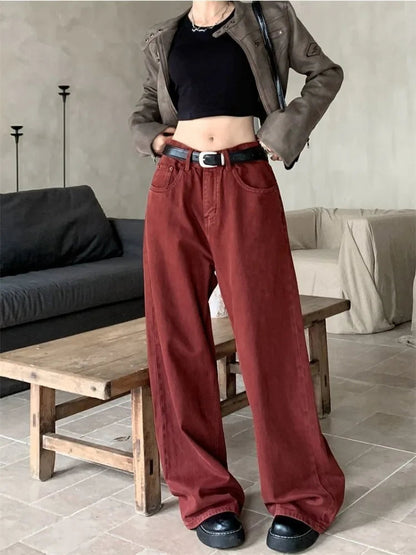 Red Oversize Denim Acubi High Waist Pant