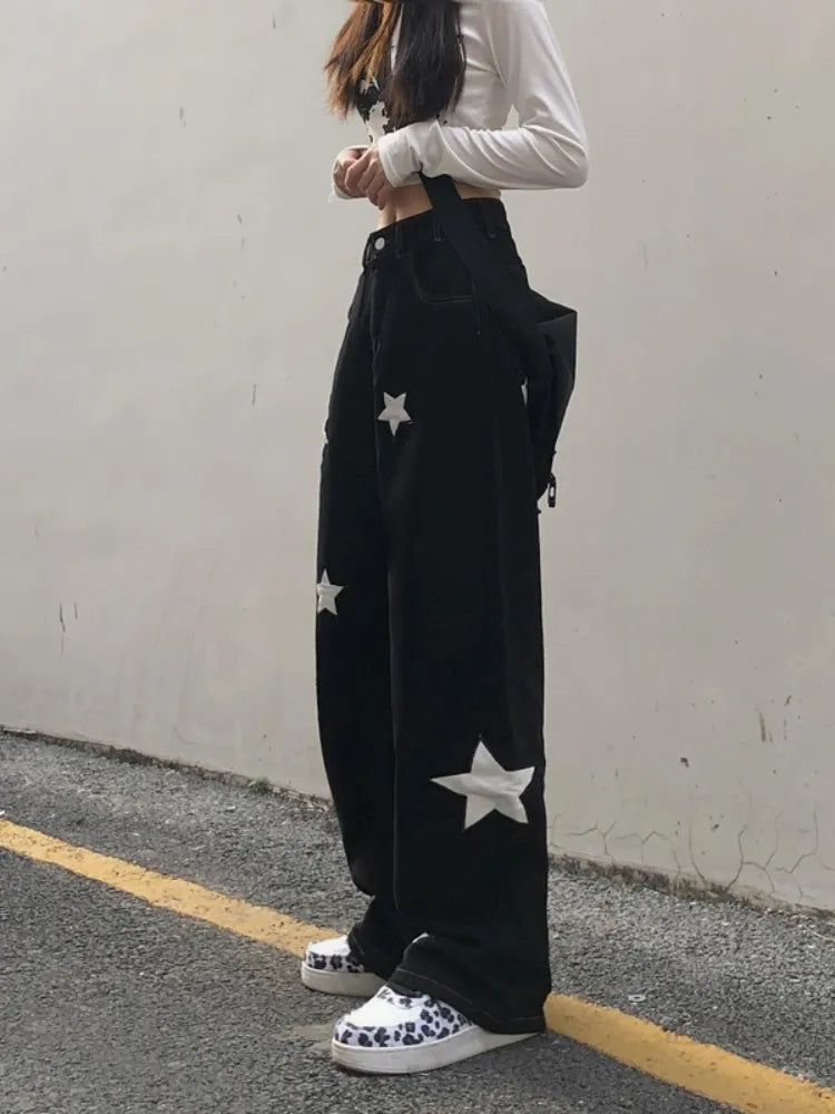Retro Print Black Cargo Gothic Punk Oversize Pant
