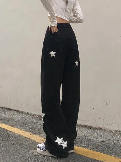 Retro Print Black Cargo Gothic Punk Oversize Pant