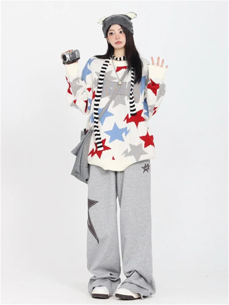 Star Jogging Sweatpants Harajuku Retro Patchwork Pant
