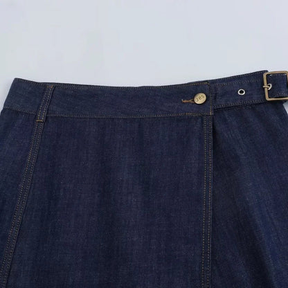 Denim Long Wrap Slit A-line Style Holiday Skirt