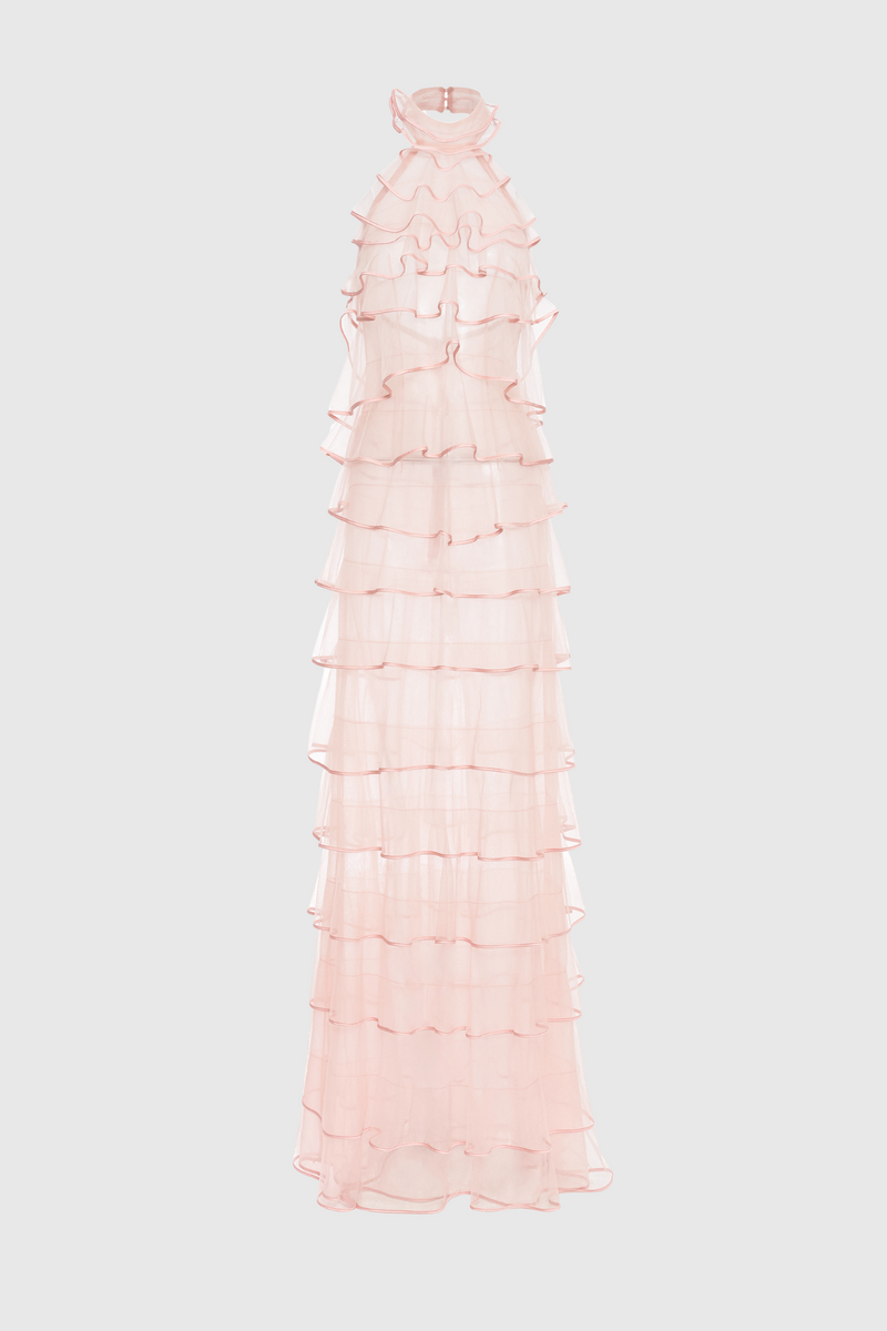 Haidar Halter Ruffle Layer Maxi Dress