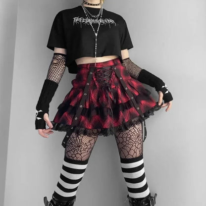 Harajuku Plaid Gothic Girl High Waist Plaided Lolita Mini Sets Japanese Skirt