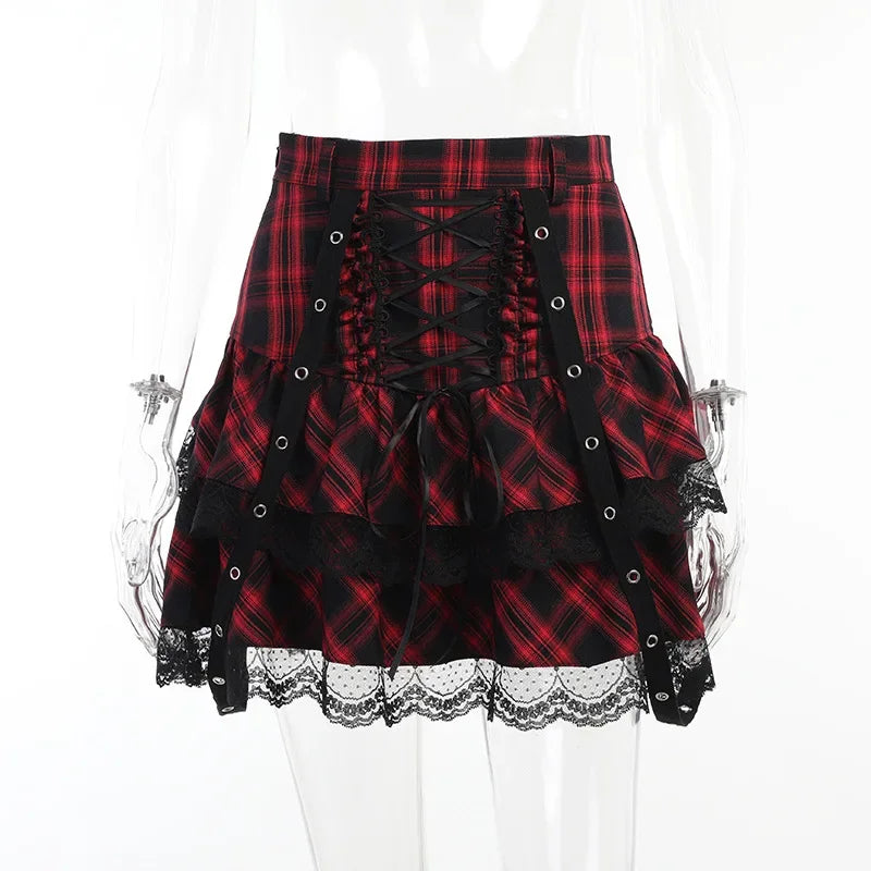 Harajuku Plaid Gothic Girl High Waist Plaided Lolita Mini Sets Japanese Skirt