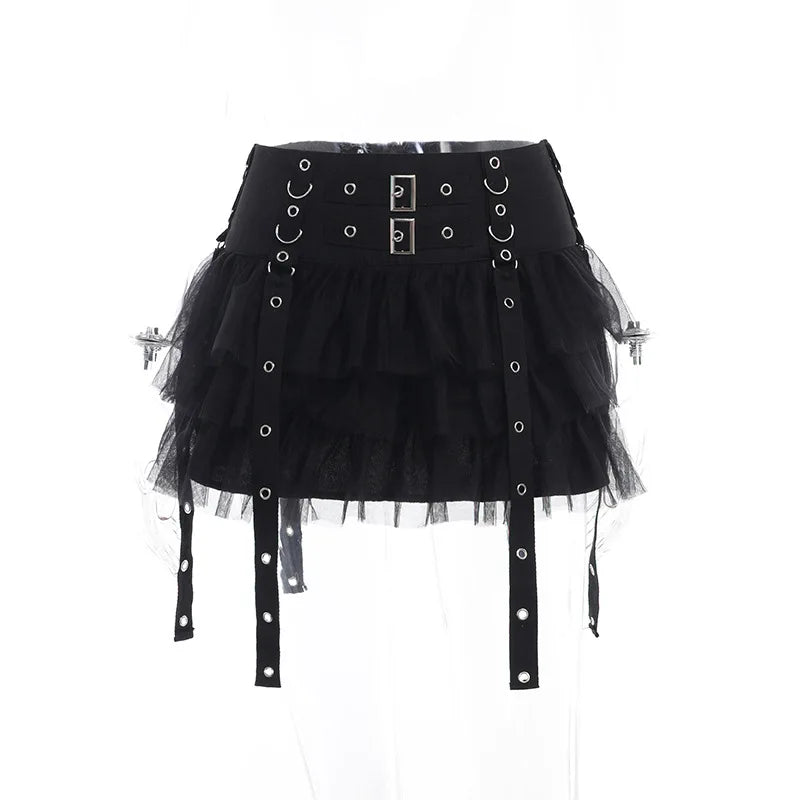 Mall Goth Black Pleated Mini With Chain High Waisted Tennis Fairy Grunge Aesthetic E Girl Skirt