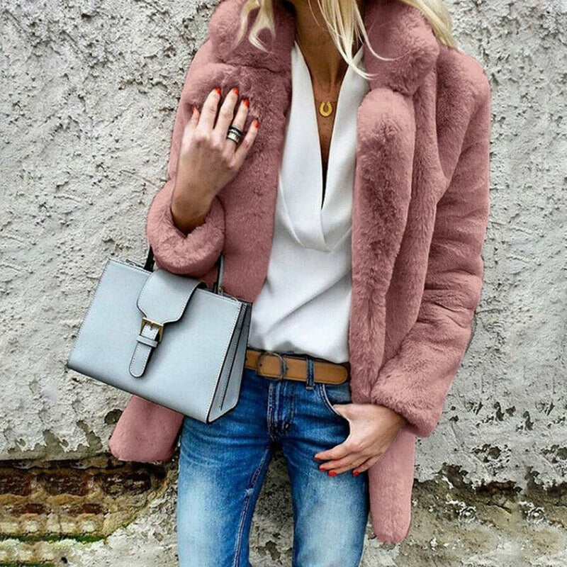 Dressbetty - Faux Fur Coat Autumn Winter Fluffy Warm Plush Teddy Jackets Long Sleeve Lapel Fur Coats Overcoat Outerwear