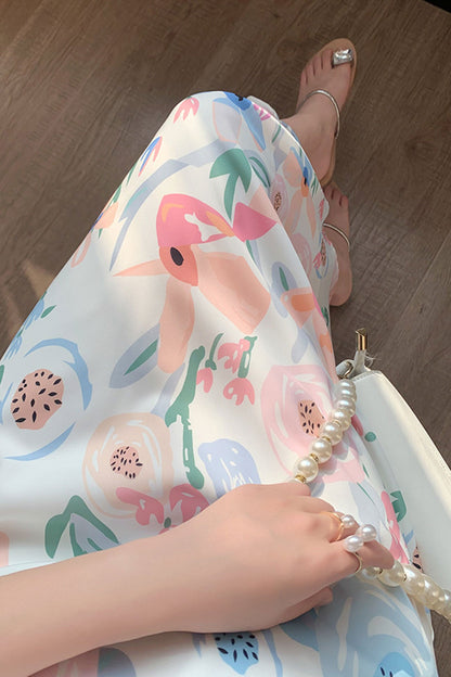 High Waist Fresh Print Midi Skirt
